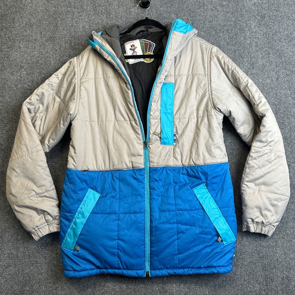 Burton Ante Up‎ Puffy Jacket Mens Medium Blue Grey Snowboard Ski Coat